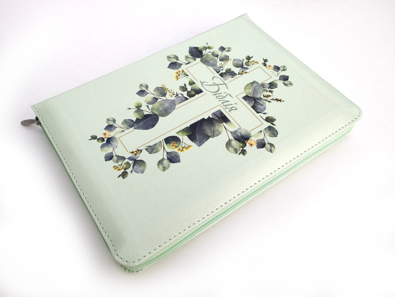 Ukrainian Bible – Light Green Cross Leatherette Zipper Hardcover with Thumb Index, Modern Translation