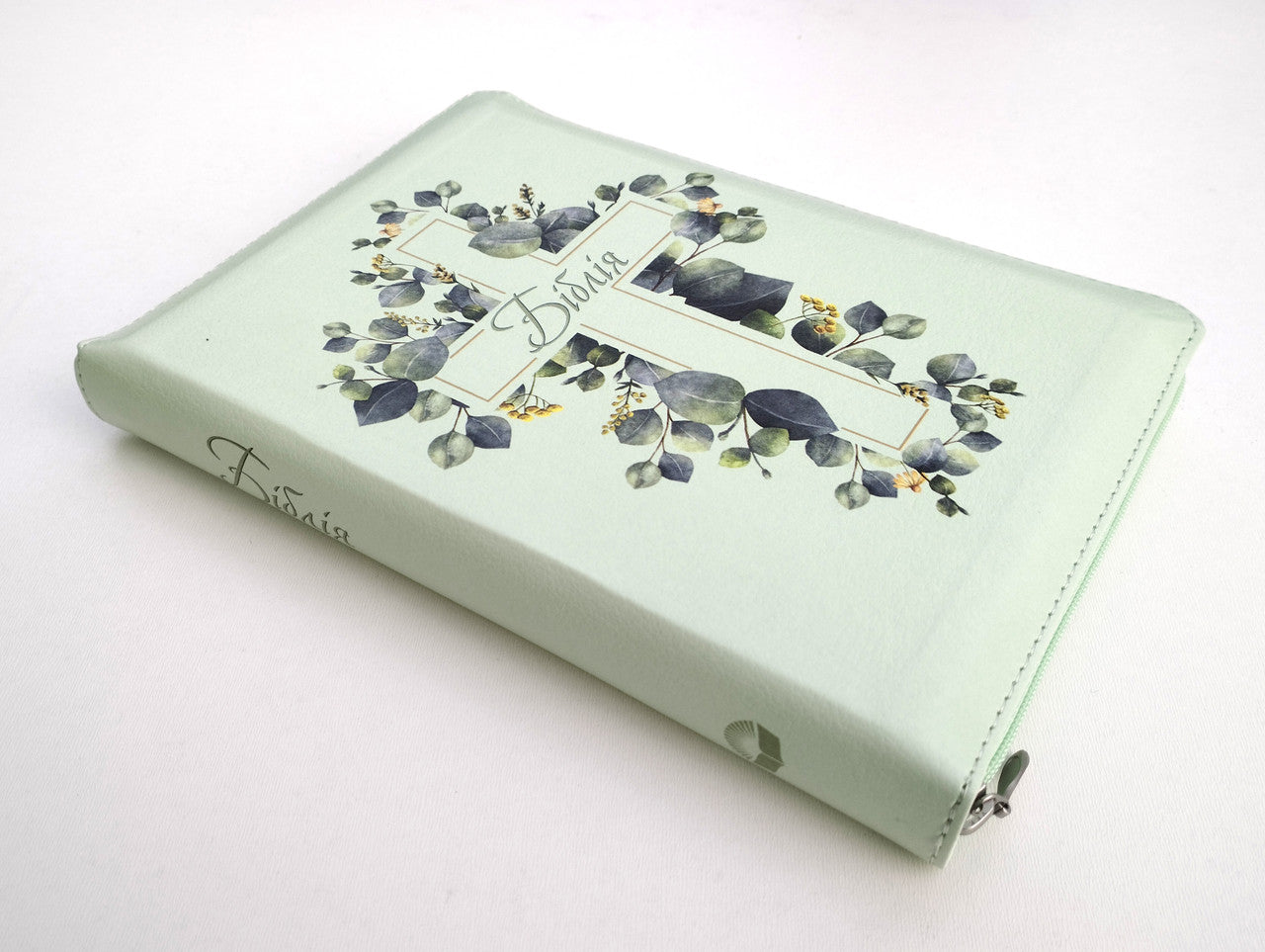 Ukrainian Bible – Light Green Cross Leatherette Zipper Hardcover with Thumb Index, Modern Translation – Image 2