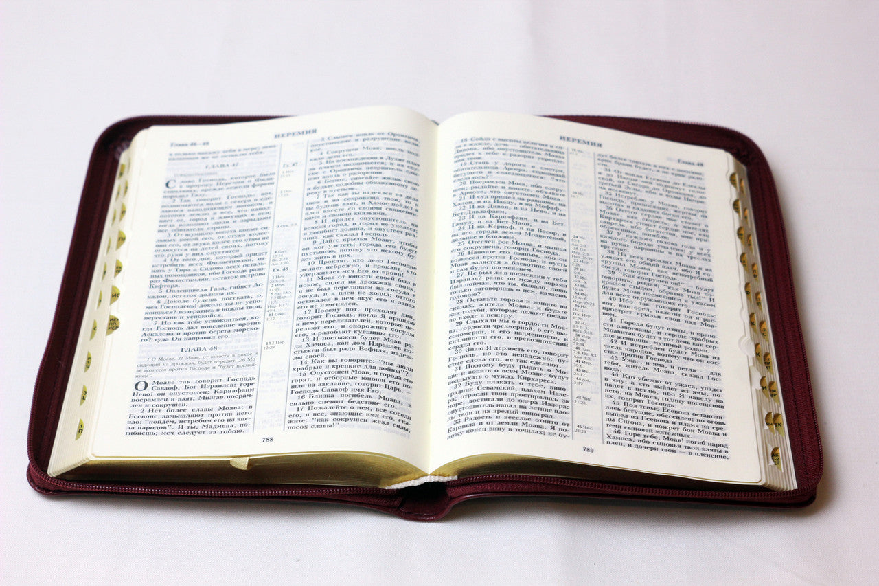 Russian Bible, Leatherette, Softcover, Zipper, Thumb Index, Gold edges